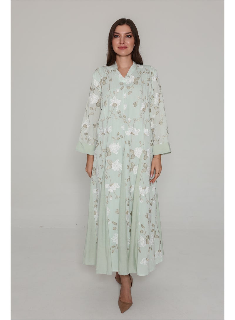 IKKXA Floral Embroidered Modern Jalabiya - Image 1