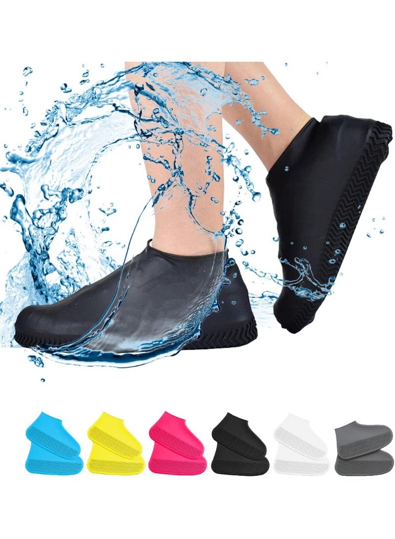 Meetion Waterproof Shoe Covers, Non-Slip Water Resistant Overshoes Silicone Rubber Rain Shoe Cover Outdoor cycling Protectors apply to Men, Women, Kids (Large, Black) - Image 1