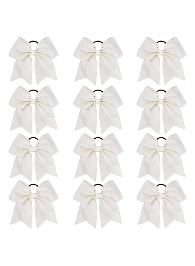 DEEKA 12 PCS 7" Large Glitter Cheer Bows Shiny Cheer Hair Bows Ponytail Holder Handmade for Cheerleader Girls Softball Sports -White - Image 1