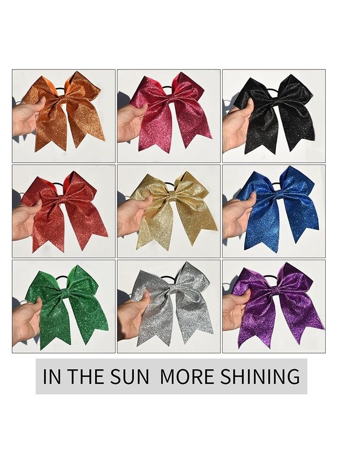 DEEKA 12 PCS 7" Large Glitter Cheer Bows Shiny Cheer Hair Bows Ponytail Holder Handmade for Cheerleader Girls Softball Sports -White - Image 5