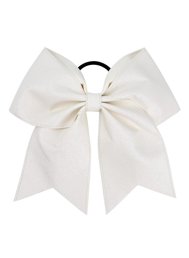 DEEKA 12 PCS 7" Large Glitter Cheer Bows Shiny Cheer Hair Bows Ponytail Holder Handmade for Cheerleader Girls Softball Sports -White - Image 4