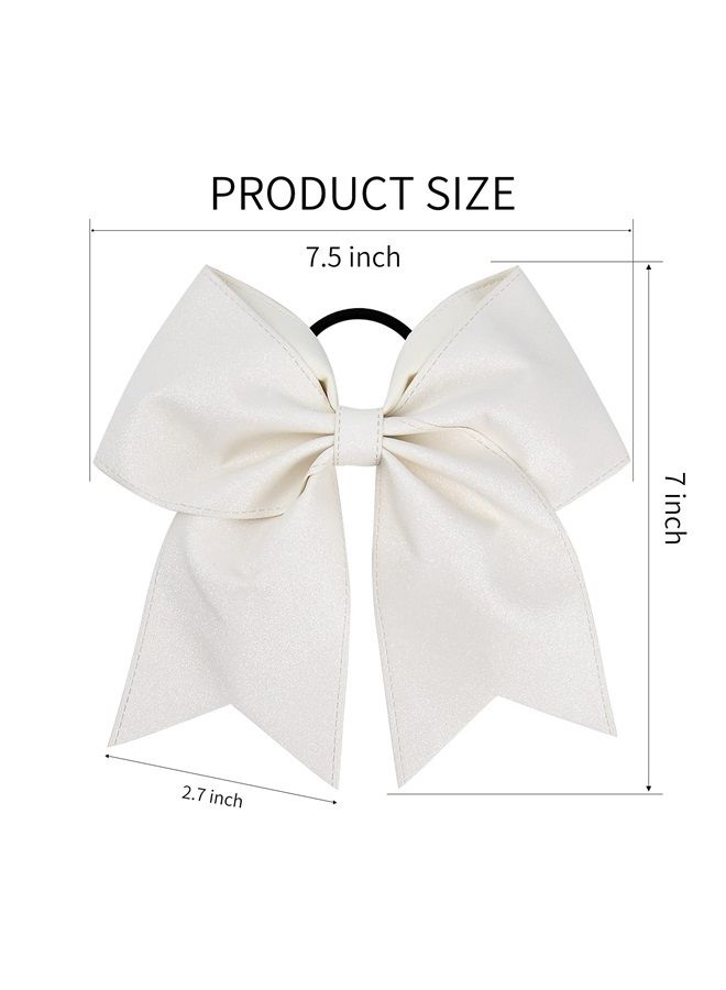 DEEKA 12 PCS 7" Large Glitter Cheer Bows Shiny Cheer Hair Bows Ponytail Holder Handmade for Cheerleader Girls Softball Sports -White - Image 2