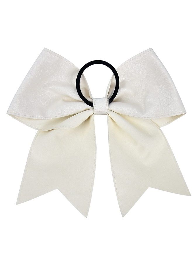 DEEKA 12 PCS 7" Large Glitter Cheer Bows Shiny Cheer Hair Bows Ponytail Holder Handmade for Cheerleader Girls Softball Sports -White - Image 3
