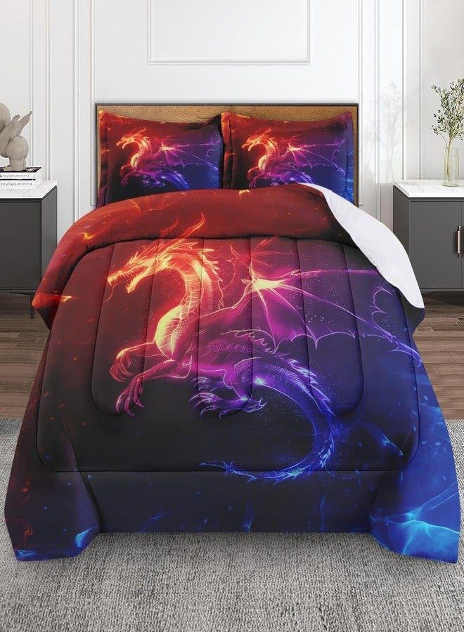 Nesphy Red Dragon Paint Comforter Set for Kids Toddlers Teens Adults Queen, Dark Fantasy Bedding Sets Water Washed Microfiber Bedding with 1 Comforter 2 Pillowcase All Season - Image 1