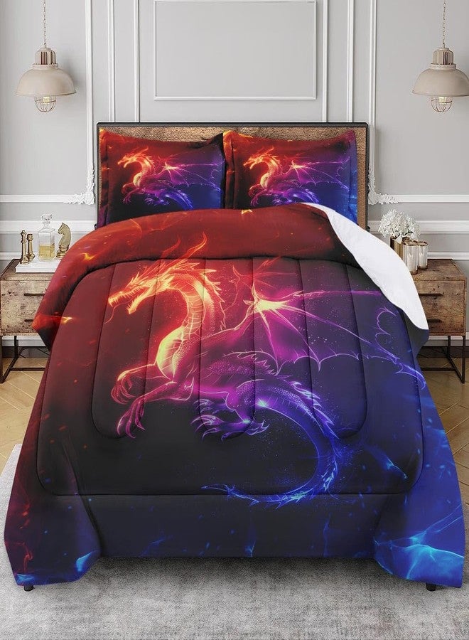 Nesphy Red Dragon Paint Comforter Set for Kids Toddlers Teens Adults Queen, Dark Fantasy Bedding Sets Water Washed Microfiber Bedding with 1 Comforter 2 Pillowcase All Season - Image 3