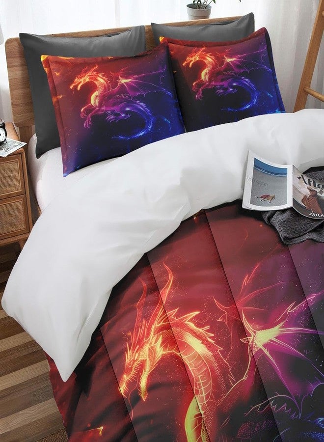Nesphy Red Dragon Paint Comforter Set for Kids Toddlers Teens Adults Queen, Dark Fantasy Bedding Sets Water Washed Microfiber Bedding with 1 Comforter 2 Pillowcase All Season - Image 2
