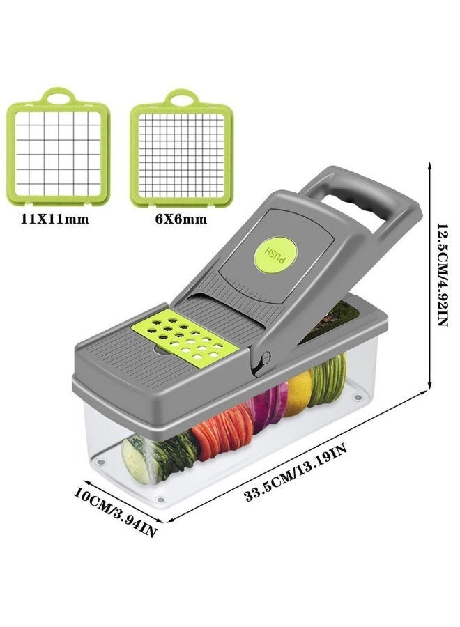 Denx 15-in-1 Multifunctional Vegetable Chopper With Container, Stainless Steel Blades, Food Dicer Cutter – Black & Green - Image 4