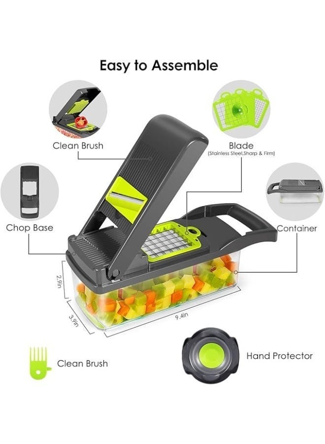 Denx 15-in-1 Multifunctional Vegetable Chopper With Container, Stainless Steel Blades, Food Dicer Cutter – Black & Green - Image 3