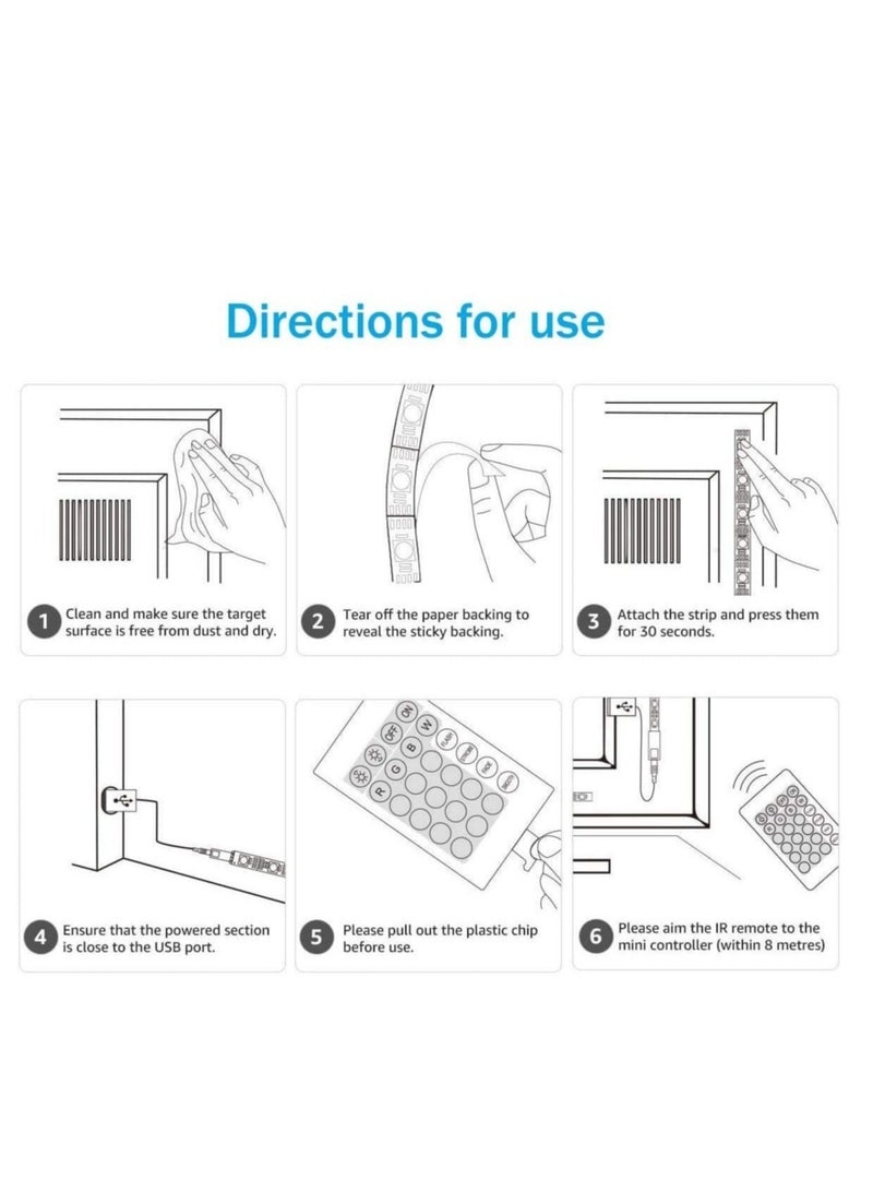 إلترازون شريط إضاءة LED 2M USB RGB إضاءة ديكورية مقاومة للماء مع جهاز تحكم عن بعد لغرفة النوم والمطبخ والفندق والمنزل والتلفزيون الخلفي (تغيير اللون) - Image 5