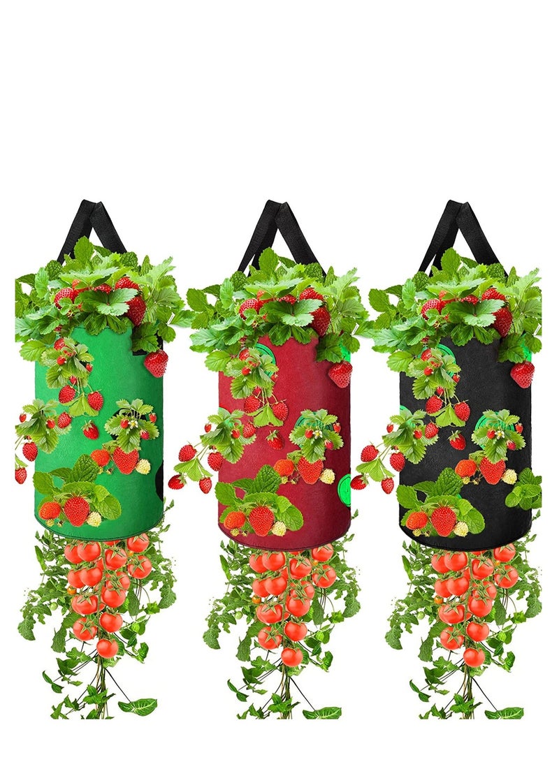 Y&D SYOSI Upside Down Planter Tomato Herb Strawberry Grow Bags Garden Growing Aeration Fabric with Pouches Plant Hanger Bag for Plants (13 Holes Style, 3 Pack) - Image 1