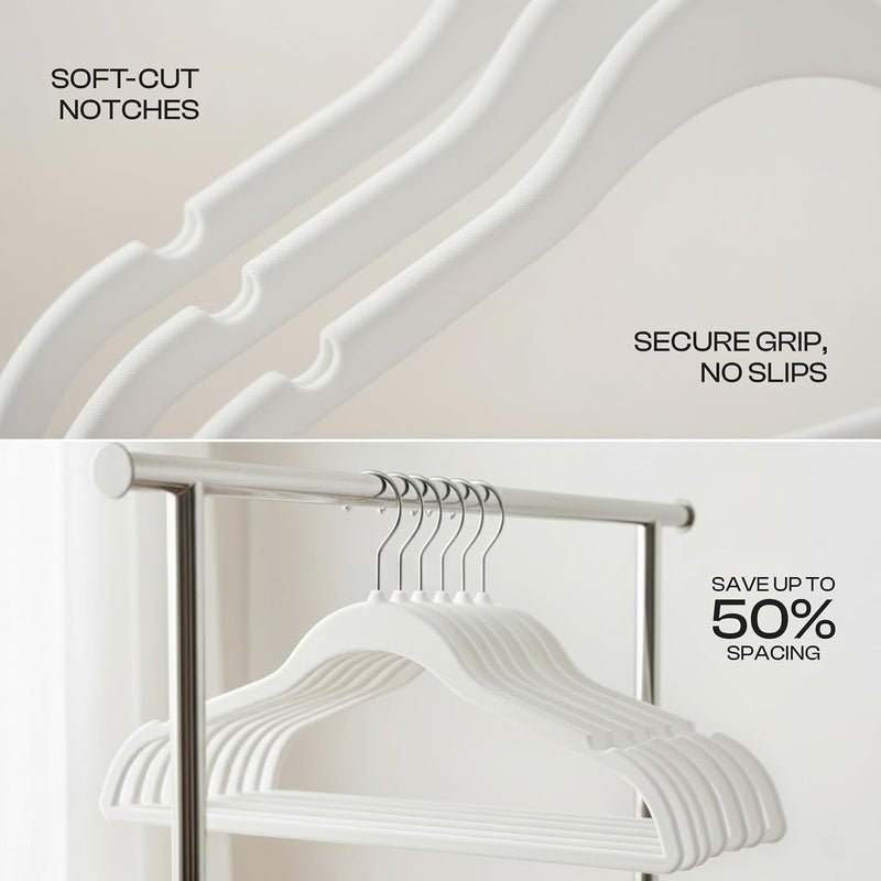 Utopia Home Velvet Hangers 50 Pack – Luxury Non-Slip Slim Suit & Coat Hangers, Strong Space-Saving Clothes Hangers with Pants Bar and 360° Swivel Hook – White | Luxury Non-Slip Slim Pant & Coat Hangers, Strong Space-Saving Clothes Hangers with Pants Bar and 360° Swivel Hook - Image 3