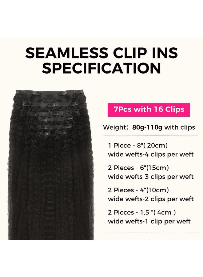 لاشي وصلات شعر بمشبك وصلات شعر 100% شعر بشري حقيقي 110 جرام وصلات شعر مستقيمة مجعدة بدون درزات بمشبك وصلات شعر طبيعي أسود بطول 14 بوصة مع حافة غير مرئية للنساء ذوات البشرة السوداء - Image 1