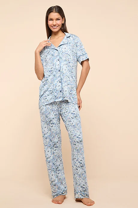 أر أند بي Printed Lapel Collar Pyjama Set
