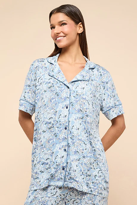 أر أند بي Printed Lapel Collar Pyjama Set