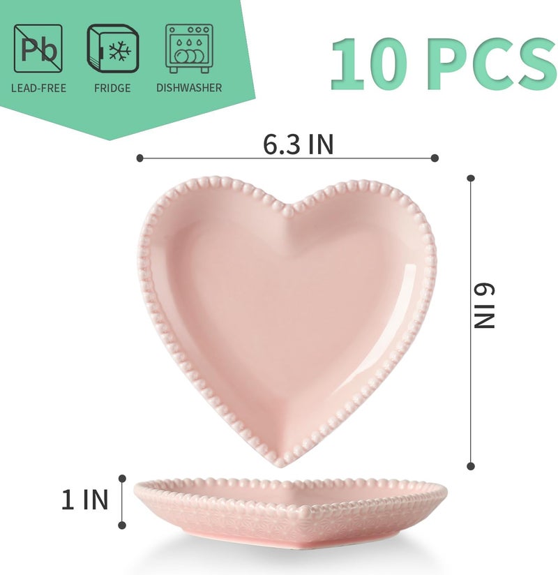 OMAYKEY 63 Inch Ceramic Dessert Plates Small Salad Plates Porcelain Heart Shaped Appetizer Plates Dinner Plates for Cake Snack Ice Cream Microwave Oven Dishwasher Safe Pink  Set of 10 - Image 3