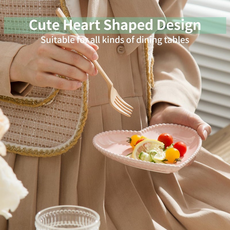 OMAYKEY 63 Inch Ceramic Dessert Plates Small Salad Plates Porcelain Heart Shaped Appetizer Plates Dinner Plates for Cake Snack Ice Cream Microwave Oven Dishwasher Safe Pink  Set of 10 - Image 4