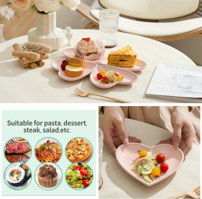 OMAYKEY 63 Inch Ceramic Dessert Plates Small Salad Plates Porcelain Heart Shaped Appetizer Plates Dinner Plates for Cake Snack Ice Cream Microwave Oven Dishwasher Safe Pink  Set of 10 - Image 2