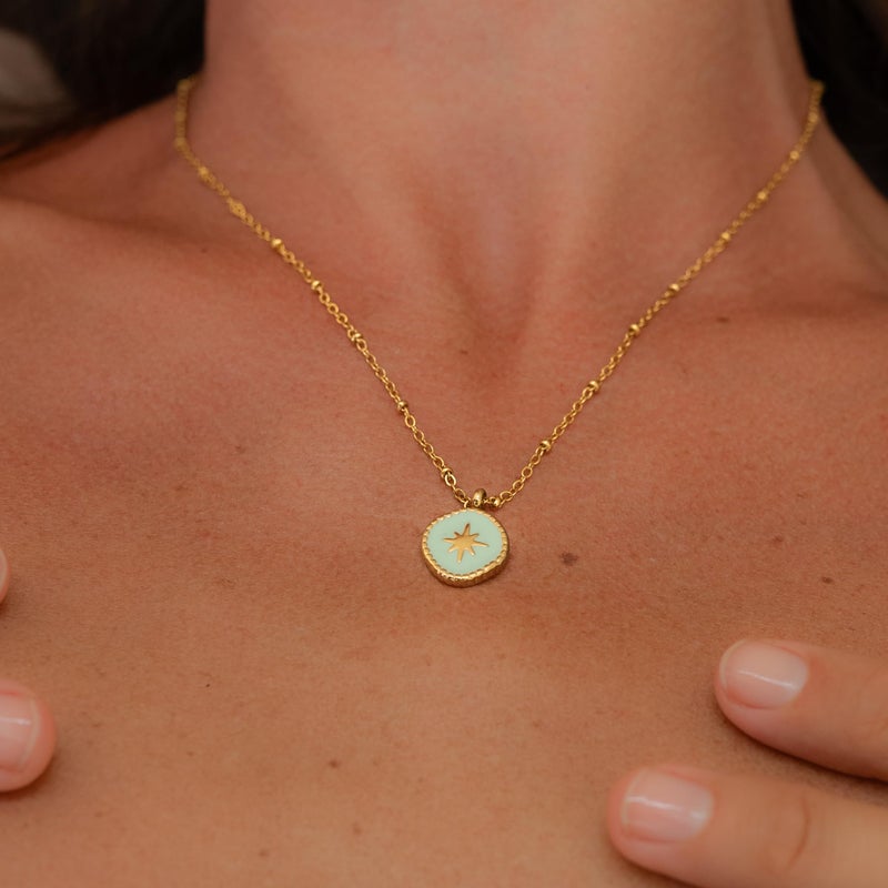 Made by Nami Gold Plated Starburst Necklace in Turquoise Coin Sterling Silver North Star Necklaces for Women - Image 3