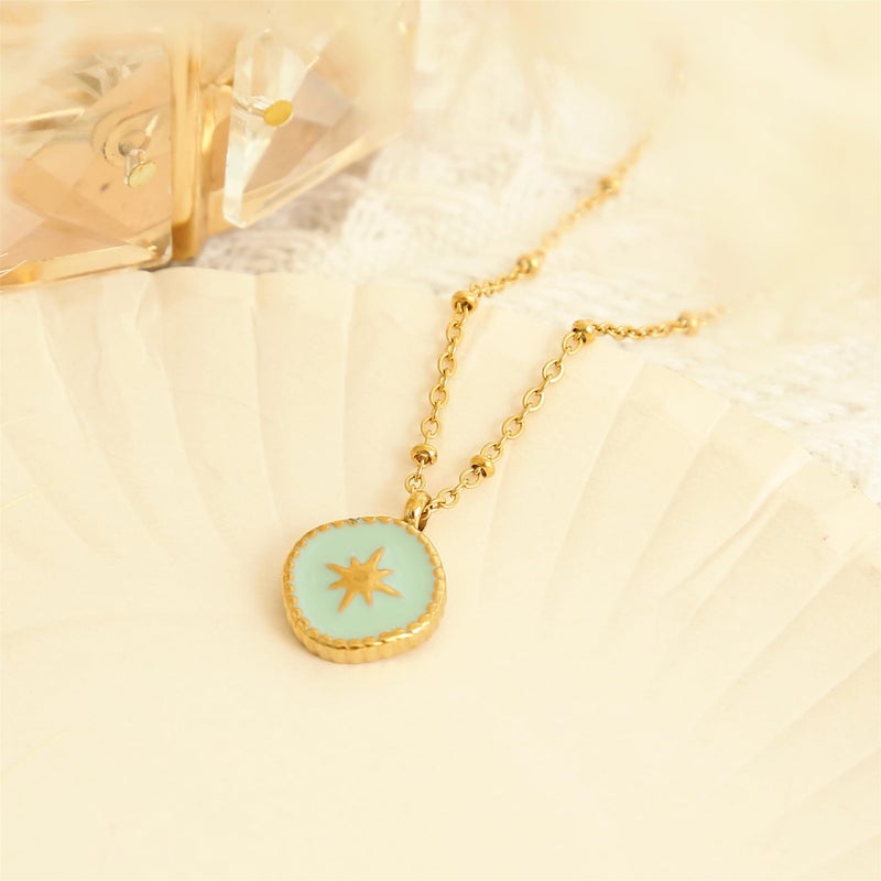 Made by Nami Gold Plated Starburst Necklace in Turquoise Coin Sterling Silver North Star Necklaces for Women - Image 2