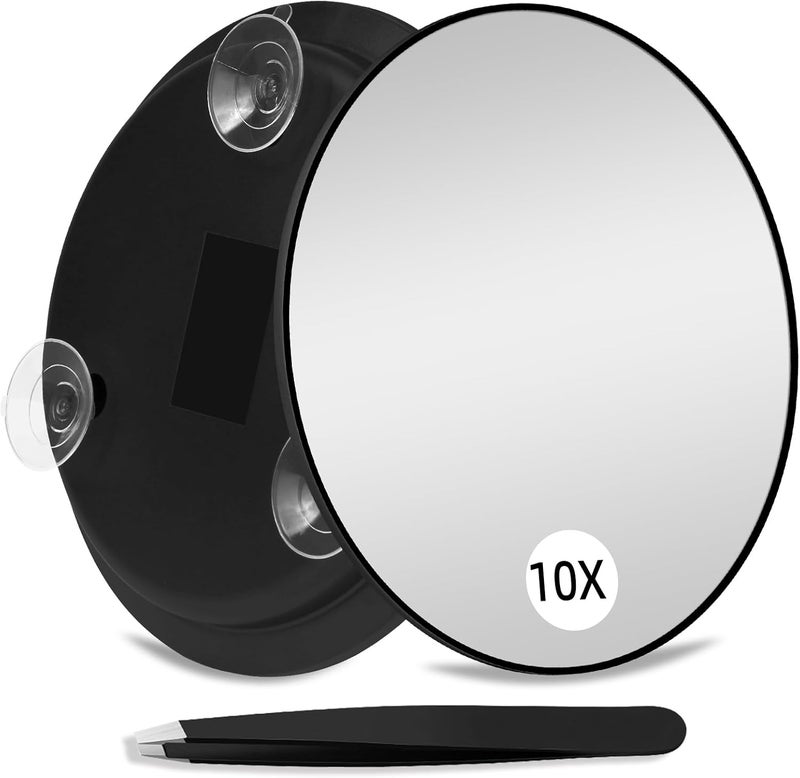 Magnifying Makeup Mirror 6 In Black - 10X Magnification With Suction Cups Travel Mirror For Bathroom Grooming & Makeup Application - Image 1