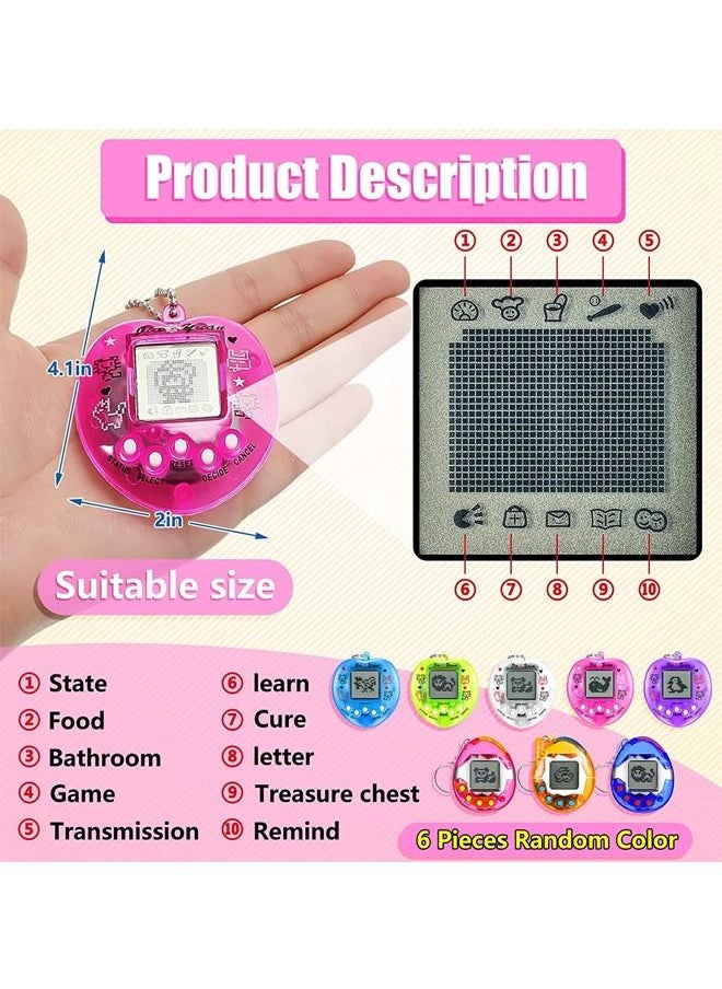 Excefore - 6 Pieces Virtual Pets Keychain, Digital Nostalgic Electronic Pets Keychain, Pet Key Chain, 90s Handheld Games, Electronic Pets Game Keyring with 1 Screwdriver 2 Button Battery - Image 1