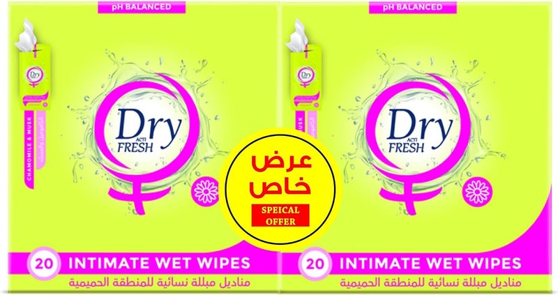 Dry FRESH Feminine Wipes for Sensitive Areas - Chamomile & Musk - 40 Individual Wipes - Image 1