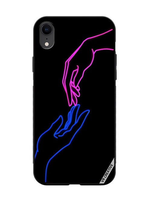 Protective Case Cover For Apple iPhone XR Hands In Neon Lights Design Multicolour