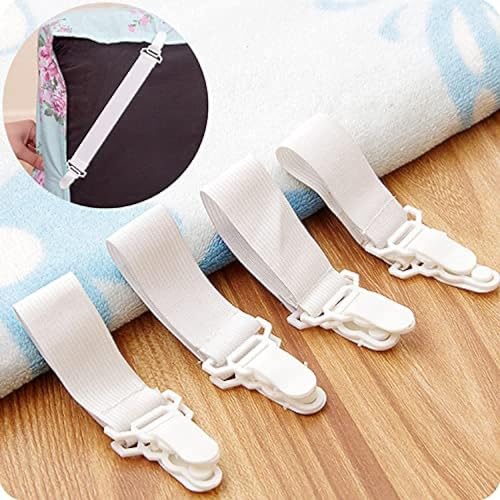 UPKARANWALE Bed Sheet Holder Corner Straps - 4 pcs White, Mattress Cover Clips to Hold Sheets in Place, Adjustable Bed Bands, Elastic Fasteners/Grippers/Suspenders Fitted for Bedding, Keepers - Image 1