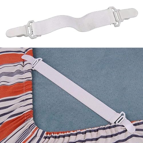 UPKARANWALE Bed Sheet Holder Corner Straps - 4 pcs White, Mattress Cover Clips to Hold Sheets in Place, Adjustable Bed Bands, Elastic Fasteners/Grippers/Suspenders Fitted for Bedding, Keepers - Image 5