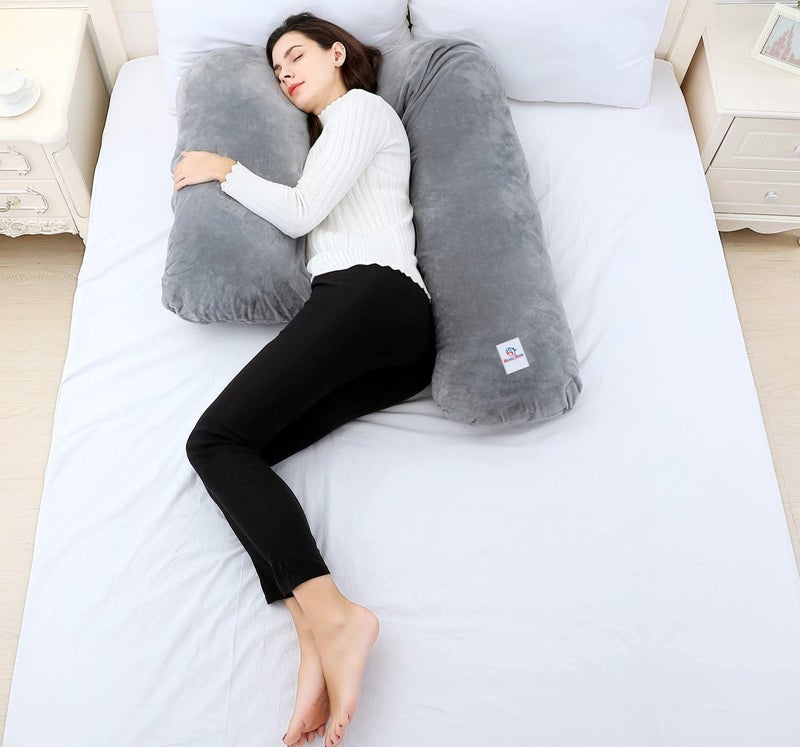 Kuber Industries Heart Home Cotton Ultra Soft Hollow Fibre L Shaped Maternity Pillow Pregnancy Pillow Body Pillow with Zippered Cover GreyHEART11432 Standard  - Image 4