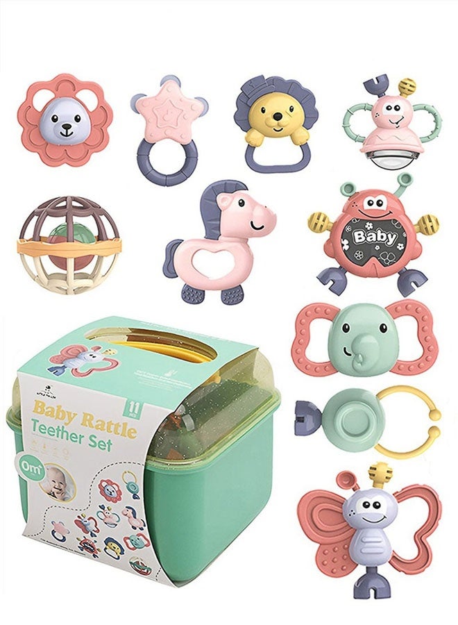 كيلا 11 قطعة من ألعاب خشخيشة الأطفال، ألعاب التسنين للرضع، مجموعة ألعاب حسية خشخيشة الإمساك والدوران، مادة سيليكون صالحة للطعام، ألعاب أطفال هدية للأطفال من سن 0 إلى 12 شهرًا للأولاد والبنات، مجموعة ألعاب تعليمية مبكرة. - Image 1