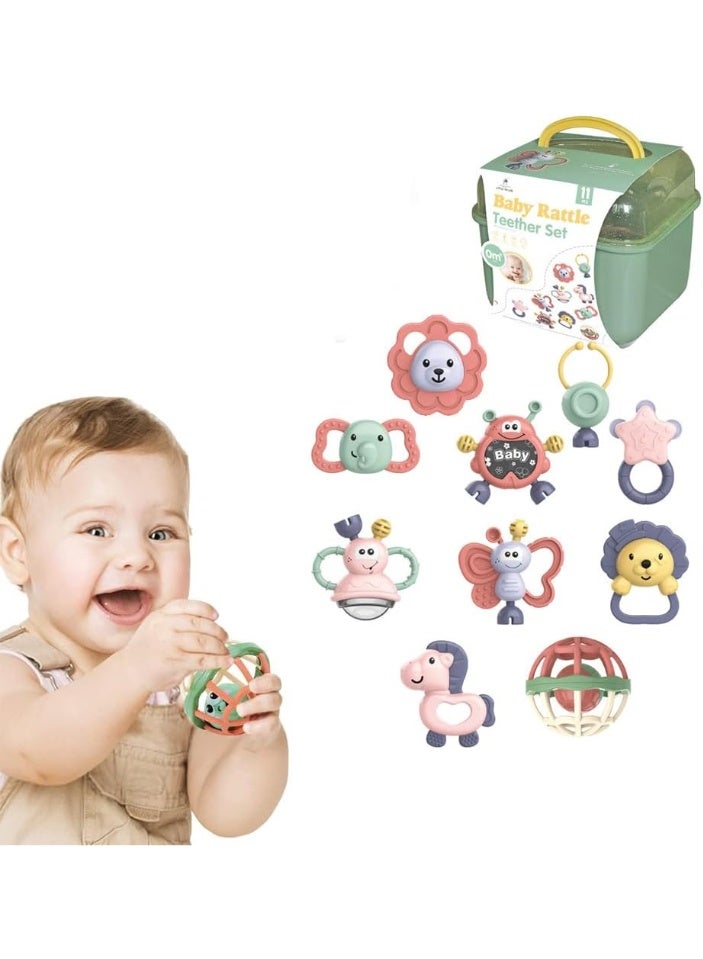 كيلا 11 قطعة من ألعاب خشخيشة الأطفال، ألعاب التسنين للرضع، مجموعة ألعاب حسية خشخيشة الإمساك والدوران، مادة سيليكون صالحة للطعام، ألعاب أطفال هدية للأطفال من سن 0 إلى 12 شهرًا للأولاد والبنات، مجموعة ألعاب تعليمية مبكرة. - Image 2