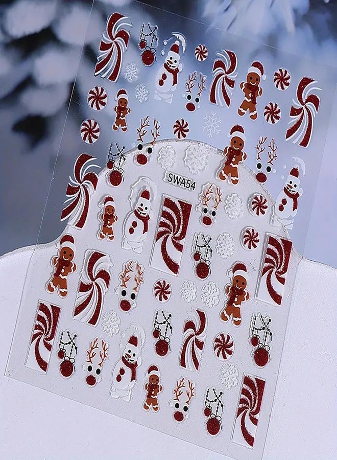 LYLYNB Christmas Nail Stickers Red Xmas Nail Decals Gingerbread Man Snowman Cute Design Christmas Nail Art Stickers Self Adhesive Nail Supplies Winter Nail Decoration for Women Manicure Accessories, 3 Sheets - Image 3