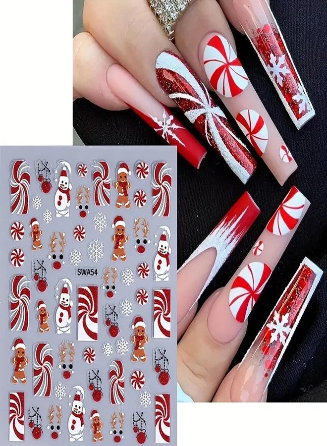 LYLYNB Christmas Nail Stickers Red Xmas Nail Decals Gingerbread Man Snowman Cute Design Christmas Nail Art Stickers Self Adhesive Nail Supplies Winter Nail Decoration for Women Manicure Accessories, 3 Sheets - Image 5