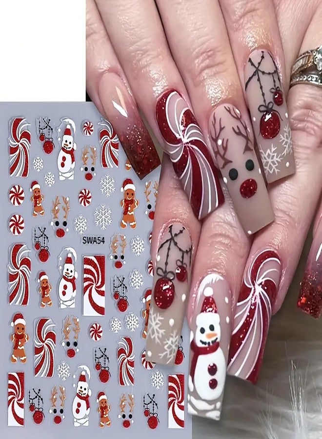 LYLYNB Christmas Nail Stickers Red Xmas Nail Decals Gingerbread Man Snowman Cute Design Christmas Nail Art Stickers Self Adhesive Nail Supplies Winter Nail Decoration for Women Manicure Accessories, 3 Sheets - Image 2