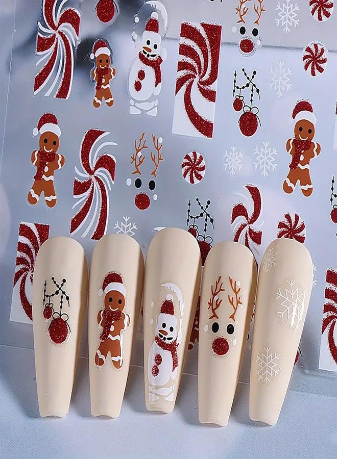 LYLYNB Christmas Nail Stickers Red Xmas Nail Decals Gingerbread Man Snowman Cute Design Christmas Nail Art Stickers Self Adhesive Nail Supplies Winter Nail Decoration for Women Manicure Accessories, 3 Sheets - Image 4