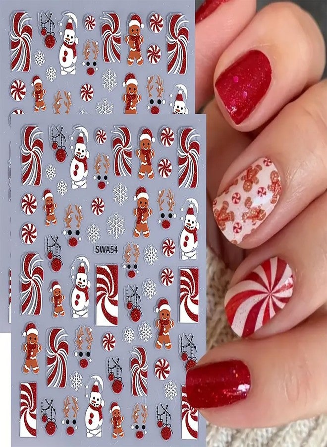 LYLYNB Christmas Nail Stickers Red Xmas Nail Decals Gingerbread Man Snowman Cute Design Christmas Nail Art Stickers Self Adhesive Nail Supplies Winter Nail Decoration for Women Manicure Accessories, 3 Sheets - Image 1