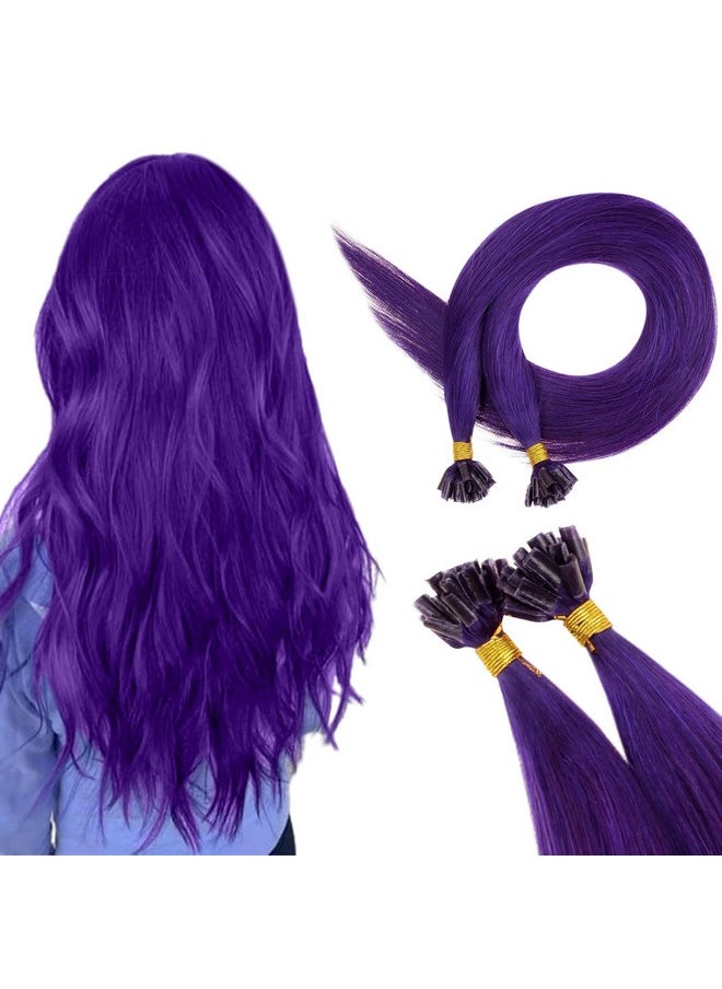 RUNATURE U Tip Hair Extensions Human Hair Purple U Tip Hair Extensions Real Human Hair 16 Inch Hot Fusion Pre Bonded U Tip Hair Extensions Dark Purple Highlighted For Girls Party 20G 25S  - Image 1