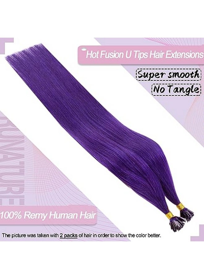 RUNATURE U Tip Hair Extensions Human Hair Purple U Tip Hair Extensions Real Human Hair 16 Inch Hot Fusion Pre Bonded U Tip Hair Extensions Dark Purple Highlighted For Girls Party 20G 25S  - Image 5