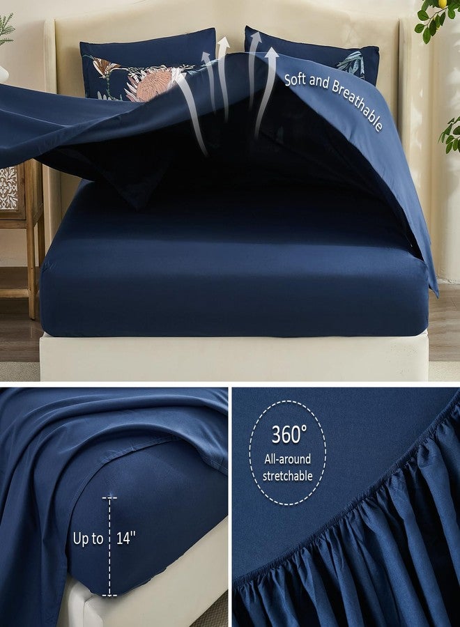 Luxudecor Queen Comforter Set 7 Pieces Bedding Sets, Navy Blue Floral Comforter and Sheet Set, Soft Microfiber Bed in a Bag for All Seasons (Navy Blue,90"x90") - Image 4