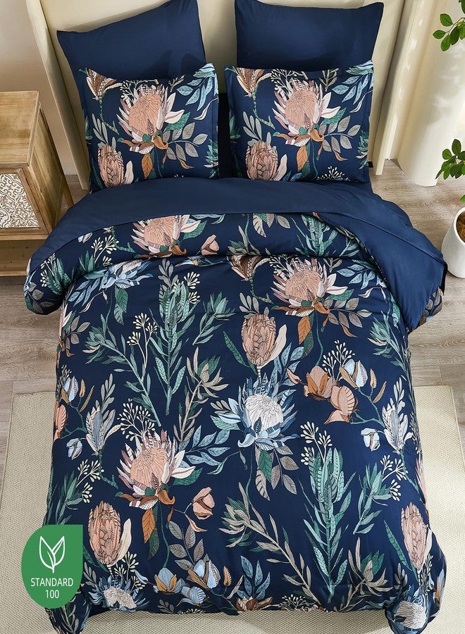 Luxudecor Queen Comforter Set 7 Pieces Bedding Sets, Navy Blue Floral Comforter and Sheet Set, Soft Microfiber Bed in a Bag for All Seasons (Navy Blue,90"x90") - Image 3