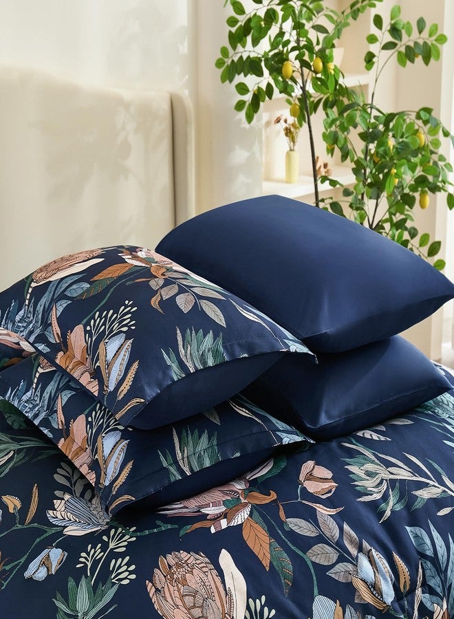 Luxudecor Queen Comforter Set 7 Pieces Bedding Sets, Navy Blue Floral Comforter and Sheet Set, Soft Microfiber Bed in a Bag for All Seasons (Navy Blue,90"x90") - Image 5