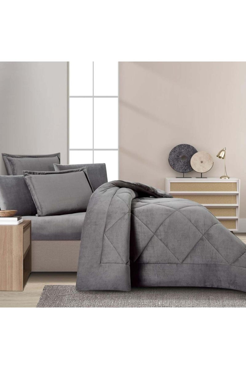 Melen Double Winter Bedding Set - Velvet Faux Fur - 6 Pieces - Fits 200x200 Bed - Joanna - Smoky Grey - Image 3