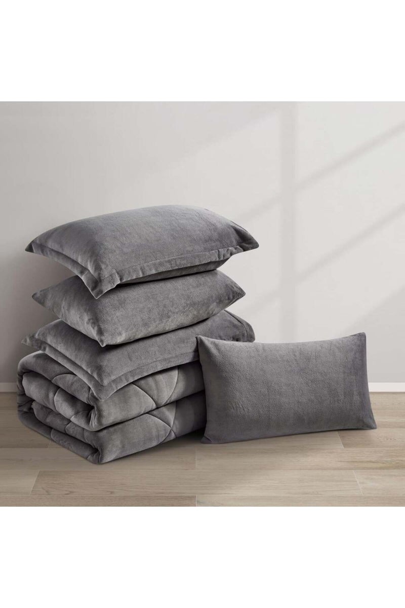 Melen Double Winter Bedding Set - Velvet Faux Fur - 6 Pieces - Fits 200x200 Bed - Joanna - Smoky Grey - Image 5