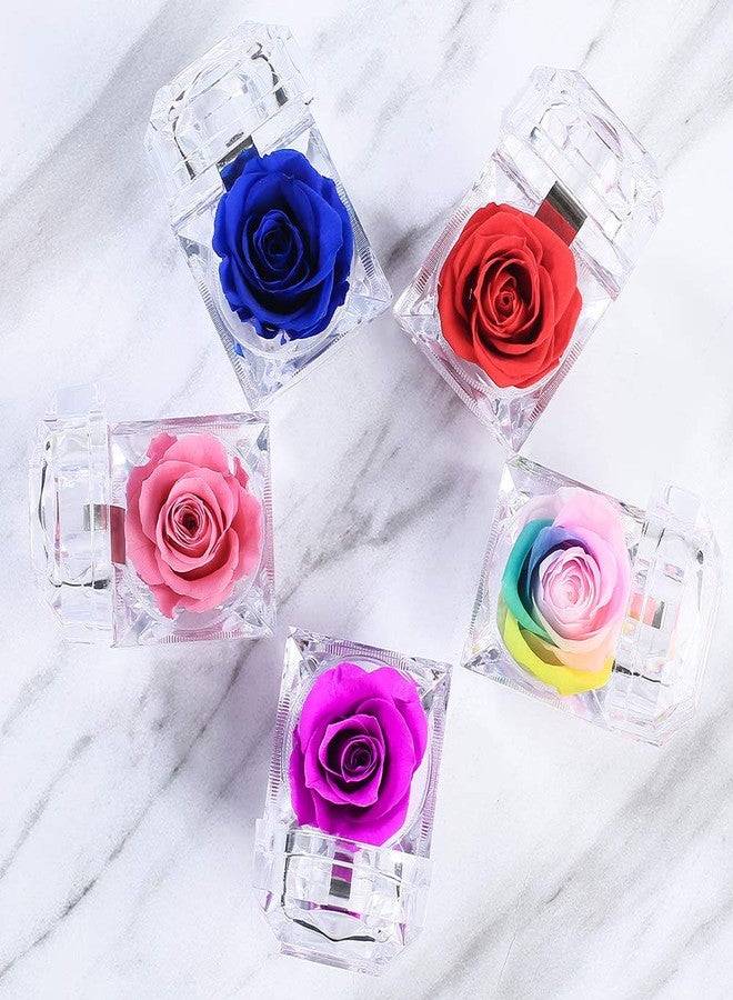 Enchanted Real Preserved Forever Roses in Clear Acrylic Ring Box, Fresh-Cut Eternity Flower That Lasts Years, Valentine’s Day, Mother’s Day, for Her, Blue - Image 4