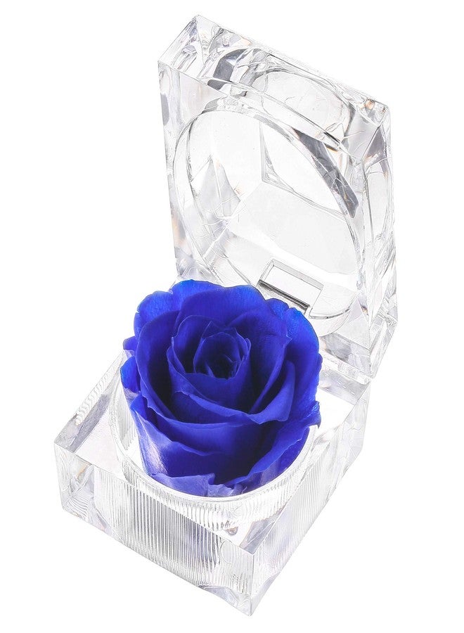 Enchanted Real Preserved Forever Roses in Clear Acrylic Ring Box, Fresh-Cut Eternity Flower That Lasts Years, Valentine’s Day, Mother’s Day, for Her, Blue - Image 1