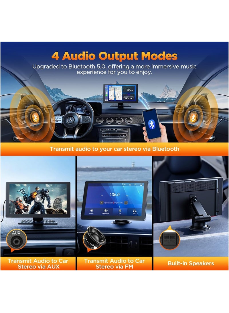 شو وو شاشة CarPlay لاسلكية مقاس 9 بوصات للسيارة مع كاميرا لوحة القيادة 2.5K، وكاميرا احتياطية بدقة 1080 بكسل، وشاشة CarPlay متوافقة مع Apple Android Auto، وMirror Link، وتسجيل حلقي، ونظام ملاحة GPS، وAUX/FM - Image 2