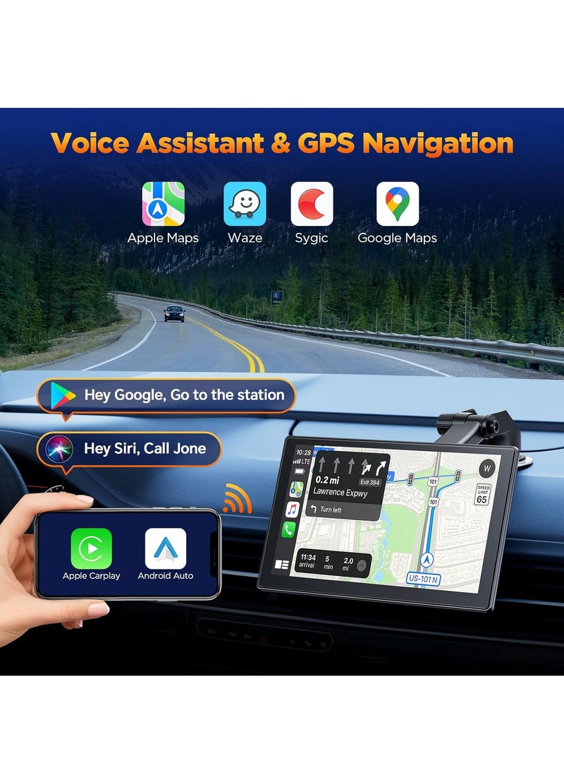 شو وو شاشة CarPlay لاسلكية مقاس 9 بوصات للسيارة مع كاميرا لوحة القيادة 2.5K، وكاميرا احتياطية بدقة 1080 بكسل، وشاشة CarPlay متوافقة مع Apple Android Auto، وMirror Link، وتسجيل حلقي، ونظام ملاحة GPS، وAUX/FM - Image 3