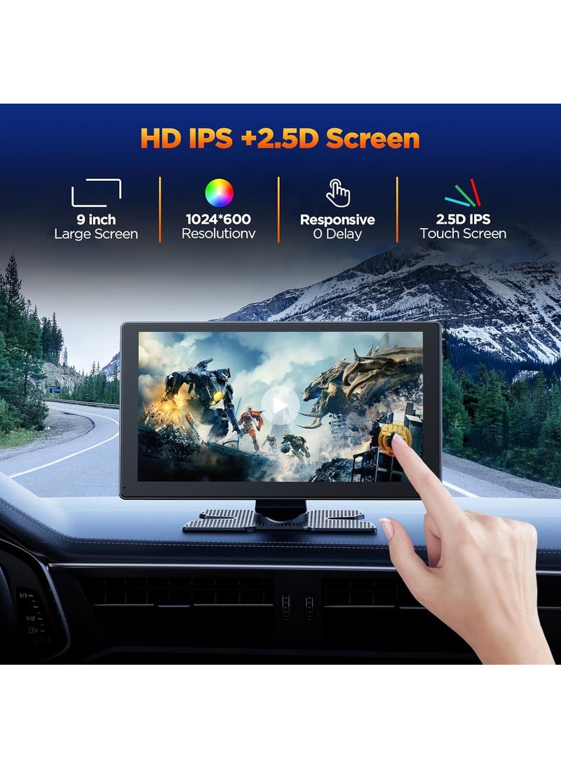 شو وو شاشة CarPlay لاسلكية مقاس 9 بوصات للسيارة مع كاميرا لوحة القيادة 2.5K، وكاميرا احتياطية بدقة 1080 بكسل، وشاشة CarPlay متوافقة مع Apple Android Auto، وMirror Link، وتسجيل حلقي، ونظام ملاحة GPS، وAUX/FM - Image 5