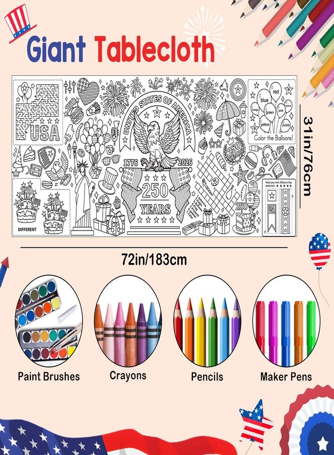 Joyline USA 1776-2026 250th Anniversary Coloring Poster for Kids - Patriotic Eagle Statue of Liberty American Flag Jumbo Tablecloth Kids Crafts Activities Toys Parties Classroom Decor 31x72 Inch - Image 2